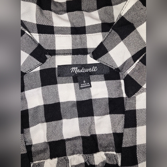 Madewell Top Womens Small Black White Buffalo Check Plaid Wrap Front Shirt - Picture 4 of 9